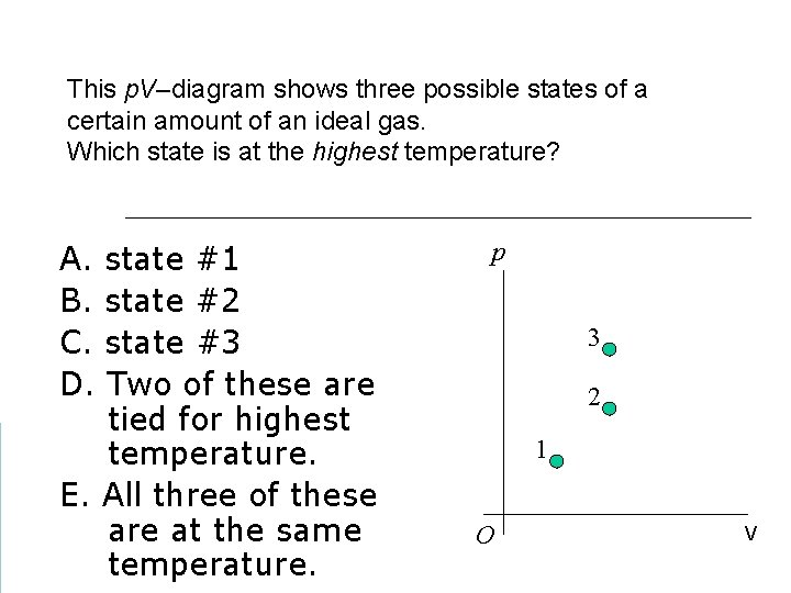 This p. V–diagram shows three possible states of a certain amount of an ideal