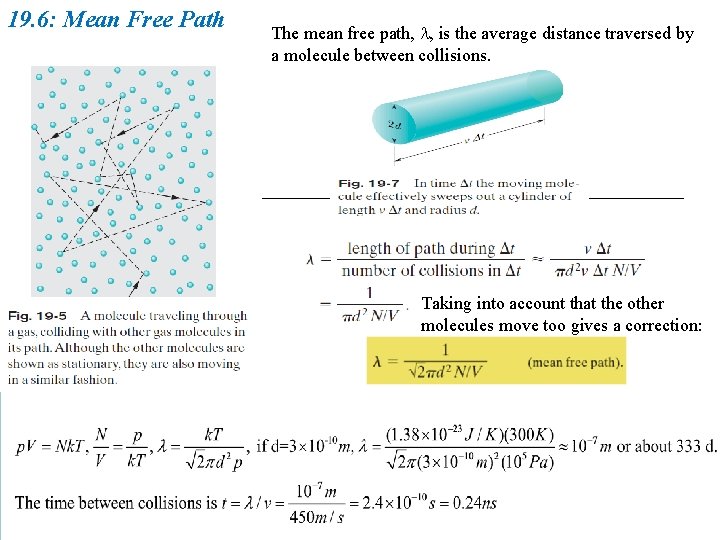 19. 6: Mean Free Path The mean free path, l, is the average distance