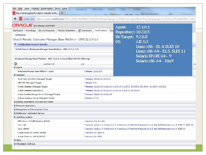 Agent: 12. 1. 0. 1 Repository: 10. 2. 0. 5 Db Target: 9. 2.