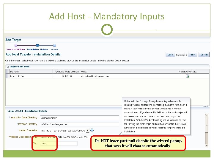 Add Host - Mandatory Inputs Do NOT leave port null despite the wizard popup