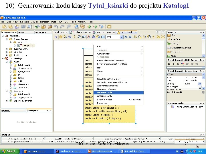 10) Generowanie kodu klasy Tytul_ksiazki do projektu Katalog 1 PIO. Autor -Zofia Kruczkiewicz 20