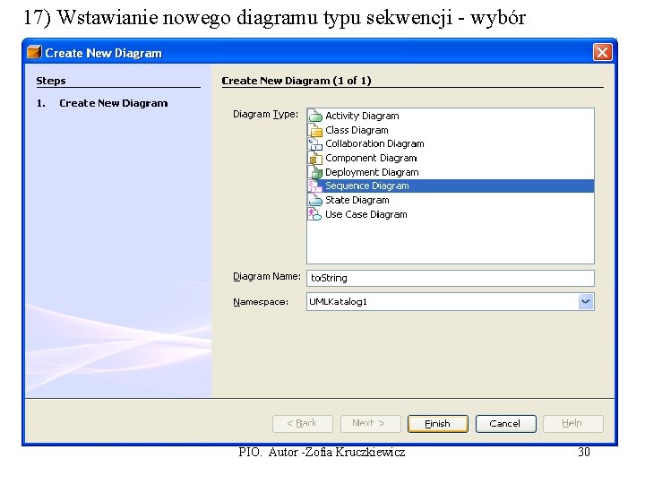 17) Wstawianie nowego diagramu typu sekwencji - wybór PIO. Autor -Zofia Kruczkiewicz 30 