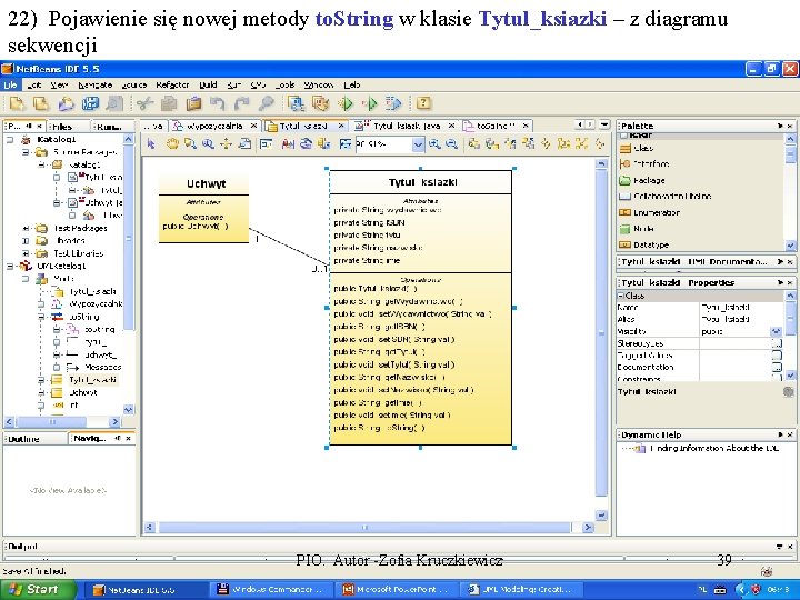 22) Pojawienie się nowej metody to. String w klasie Tytul_ksiazki – z diagramu sekwencji