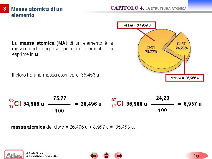 CAPITOLO 4. LA STRUTTURA ATOMICA 8 Massa atomica di un elemento massa = 34,