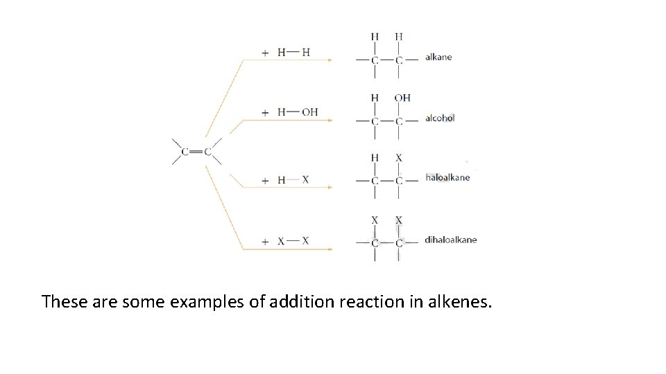 These are some examples of addition reaction in alkenes. 