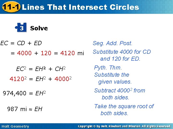 11 -1 Lines That Intersect Circles 3 Solve EC = CD + ED =