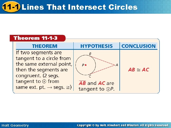 11 -1 Lines That Intersect Circles Holt Geometry 