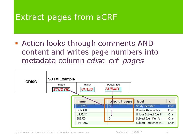 Extract pages from a. CRF § Action looks through comments AND content and writes