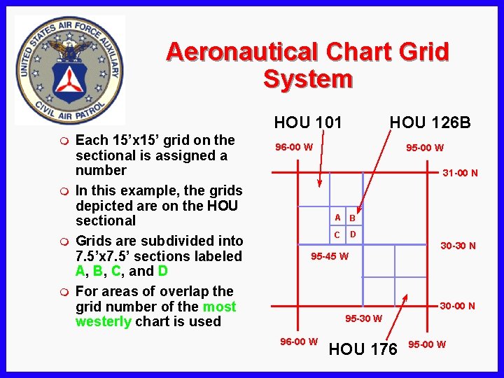 Aeronautical Chart Grid System HOU 101 m m Each 15’x 15’ grid on the Aeronautical Chart Grid System HOU 101 m m Each 15’x 15’ grid on the