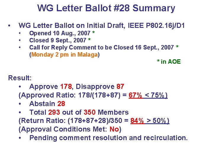 WG Letter Ballot #28 Summary • WG Letter Ballot on Initial Draft, IEEE P