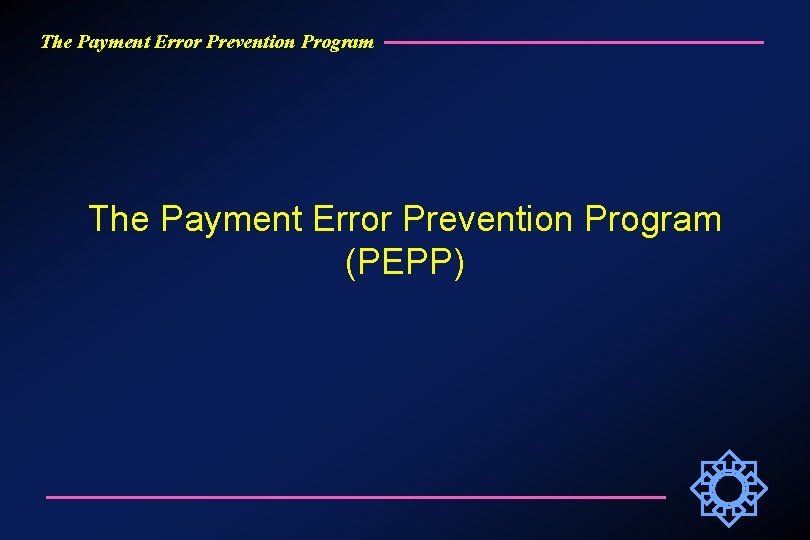 The Payment Error Prevention Program (PEPP) 