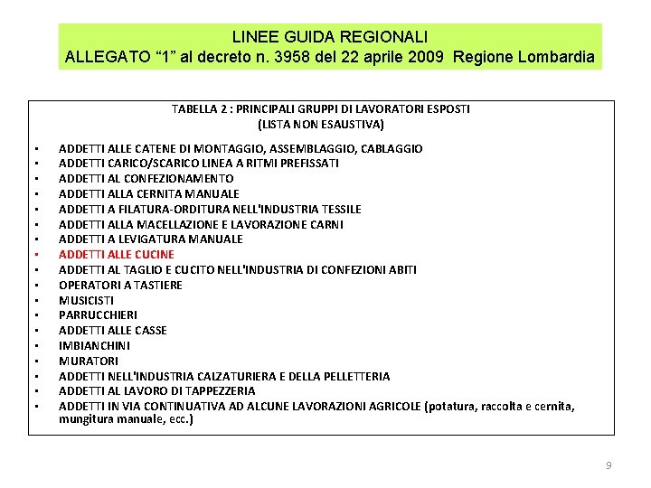 LINEE GUIDA REGIONALI ALLEGATO “ 1” al decreto n. 3958 del 22 aprile 2009