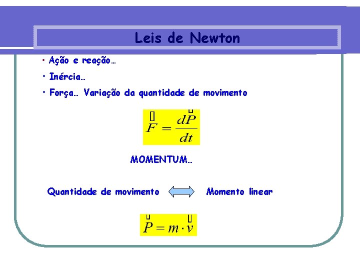 Leis de Newton • Ação e reação… • Inércia… • Força… Variação da quantidade