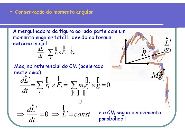 - Conservação do momento angular A mergulhadora da figura ao lado parte com um