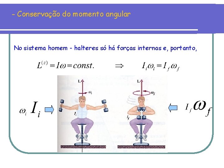 - Conservação do momento angular No sistema homem - halteres só há forças internas