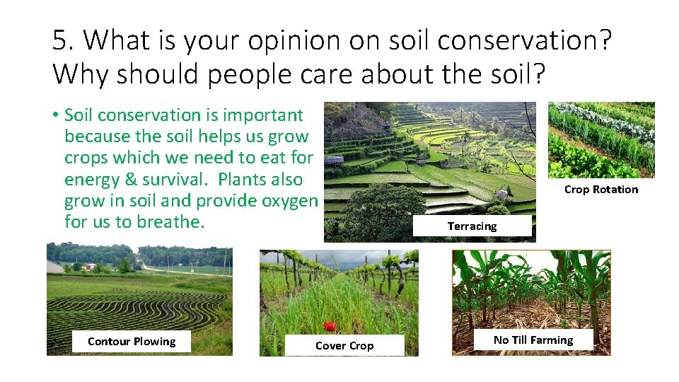 5. What is your opinion on soil conservation? Why should people care about the