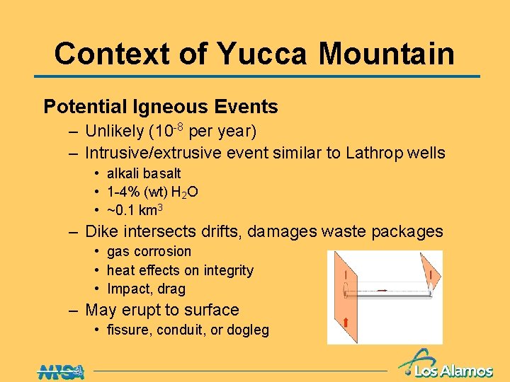 Context of Yucca Mountain Potential Igneous Events – Unlikely (10 -8 per year) –