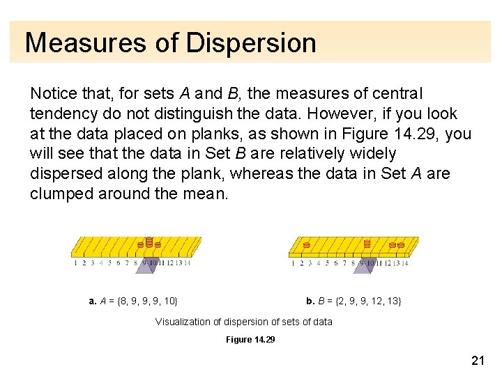 Measures of Dispersion Notice that, for sets A and B, the measures of central