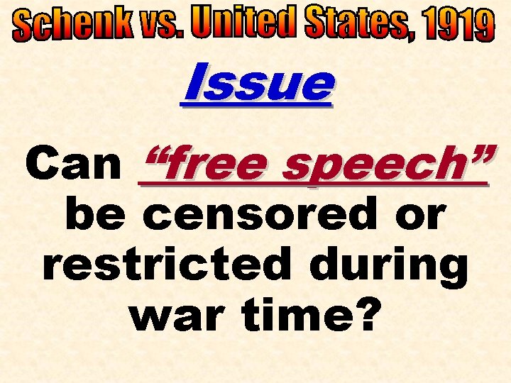 Issue Can “free speech” be censored or restricted during war time? 