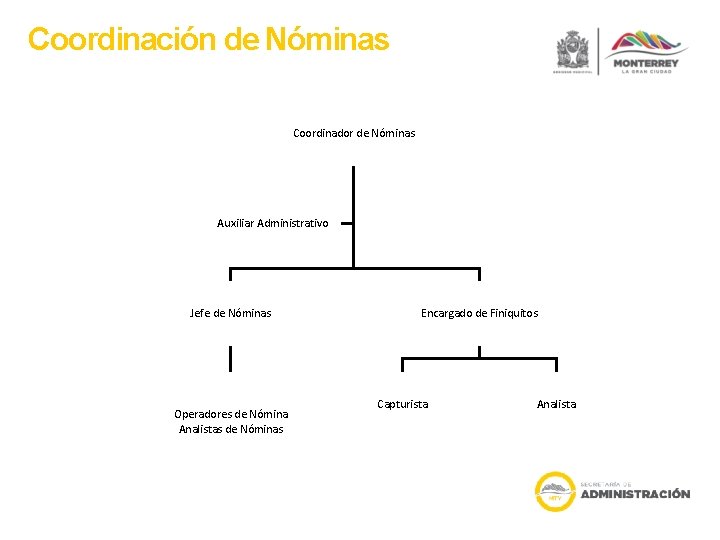 Coordinación de Nóminas Coordinador de Nóminas Auxiliar Administrativo Jefe de Nóminas Operadores de Nómina