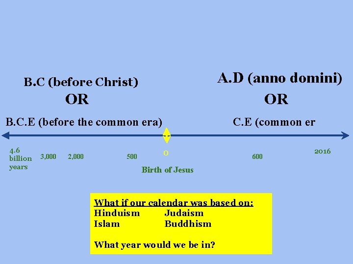 A. D (anno domini) OR B. C (before Christ) OR B. C. E (before
