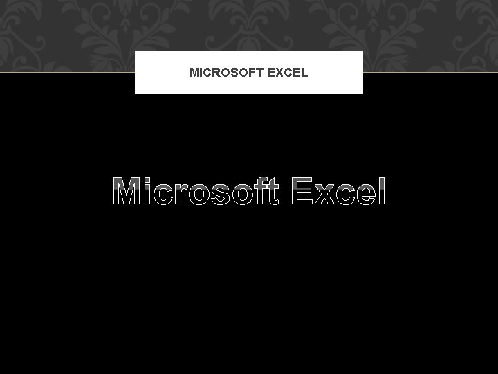 MICROSOFT EXCEL Microsoft Excel 