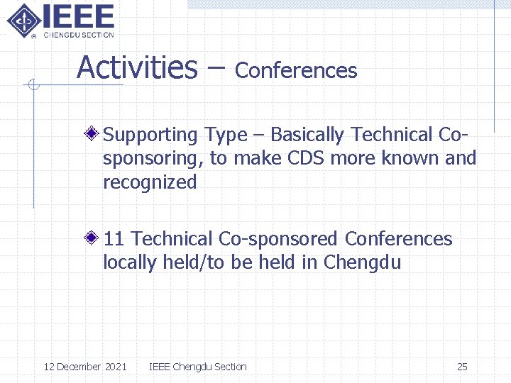 Activities – Conferences Supporting Type – Basically Technical Cosponsoring, to make CDS more known