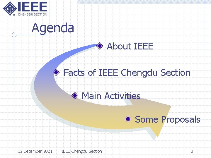 Agenda About IEEE Facts of IEEE Chengdu Section Main Activities Some Proposals 12 December