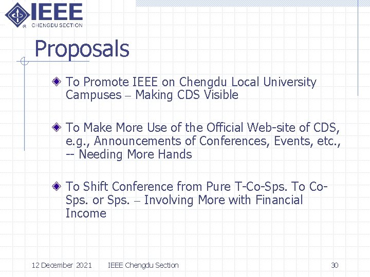 Proposals To Promote IEEE on Chengdu Local University Campuses – Making CDS Visible To