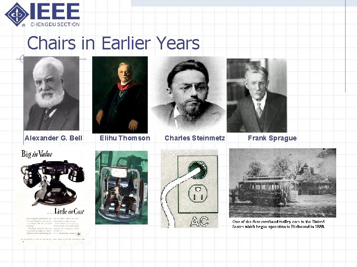 Chairs in Earlier Years Alexander G. Bell Elihu Thomson Charles Steinmetz Frank Sprague 