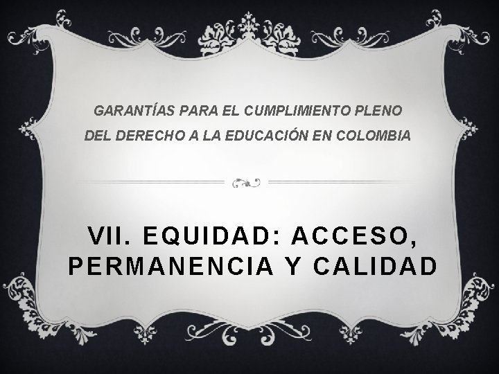 GARANTÍAS PARA EL CUMPLIMIENTO PLENO DEL DERECHO A LA EDUCACIÓN EN COLOMBIA VII. EQUIDAD: