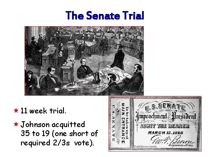 The Senate Trial « 11 week trial. « Johnson acquitted 35 to 19 (one