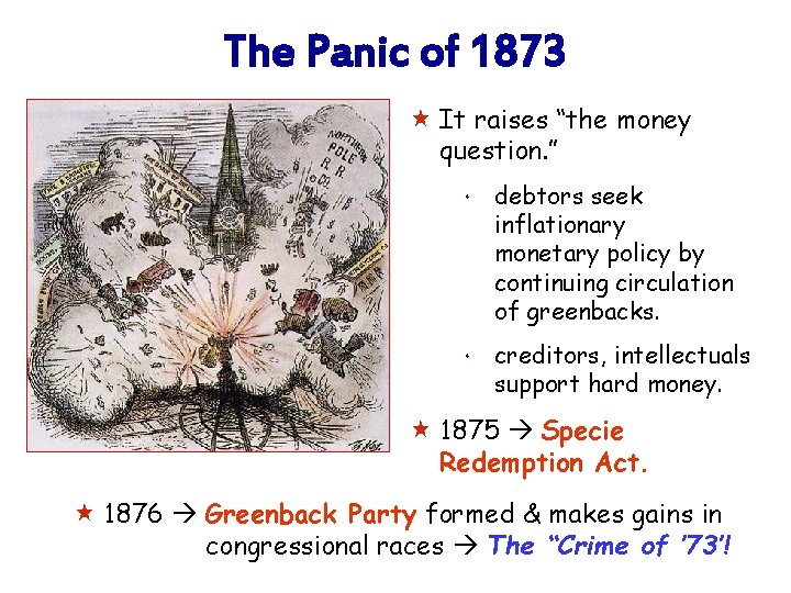 The Panic of 1873 « It raises “the money question. ” * * debtors