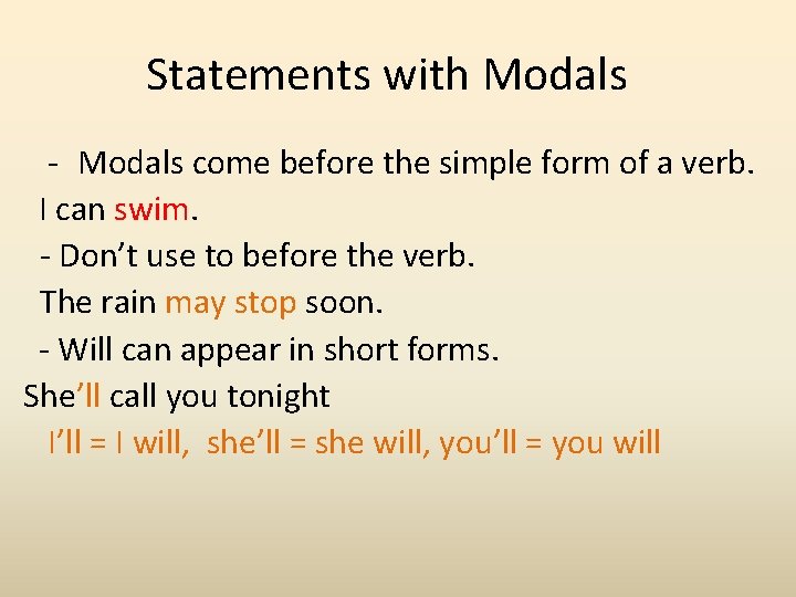 Modal Verbs Can May Might Will Modals never