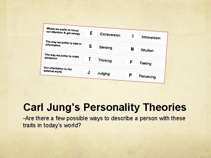 Carl Jung's Personality Theories • Are there a few possible ways to describe a