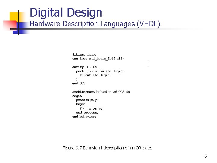 Digital Design Hardware Description Languages (VHDL) Figure 9. 7 Behavioral description of an OR