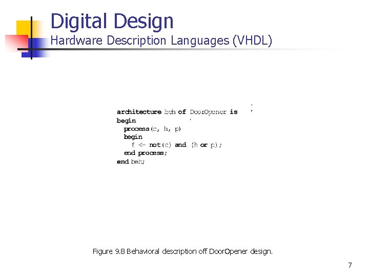 Digital Design Hardware Description Languages (VHDL) Figure 9. 8 Behavioral description off Door. Opener