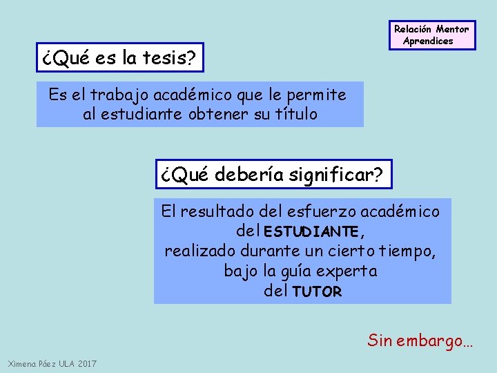 Relación Mentor Aprendices ¿Qué es la tesis? Es el trabajo académico que le permite