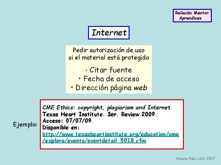 Relación Mentor Aprendices Internet Pedir autorización de uso si el material está protegido •