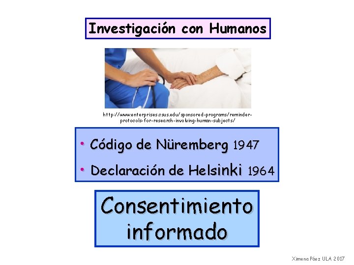 Investigación con Humanos http: //www. enterprises. csus. edu/sponsored-programs/reminderprotocols-for-research-involving-human-subjects/ • Código de Nüremberg 1947 •