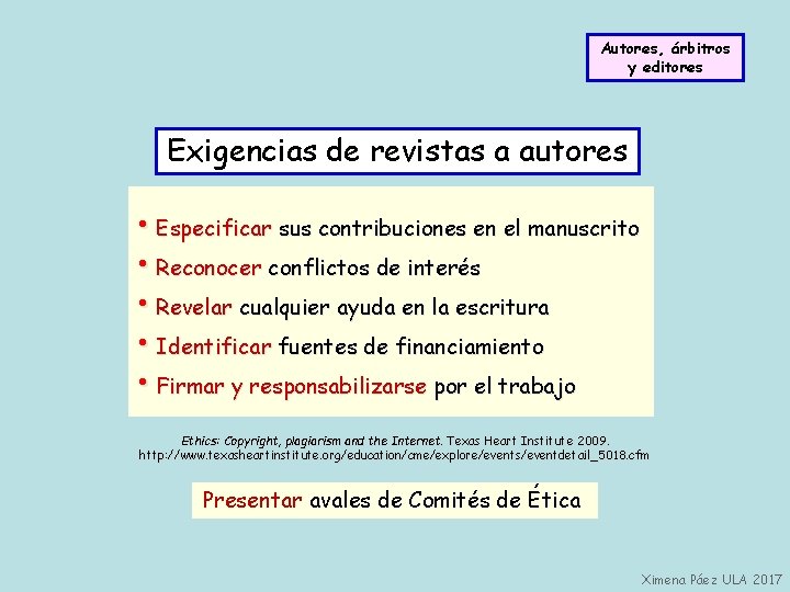 Autores, árbitros y editores Exigencias de revistas a autores • Especificar sus contribuciones en