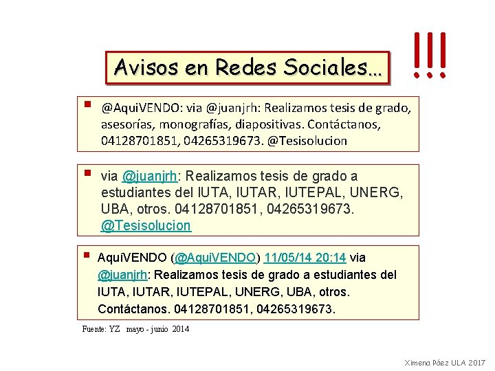 Avisos en Redes Sociales… !!! § @Aqui. VENDO: via @juanjrh: Realizamos tesis de grado,