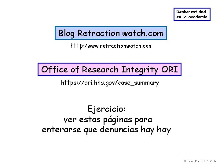 Deshonestidad en la academia Blog Retraction watch. com http: /www. retractionwatch. con Office of