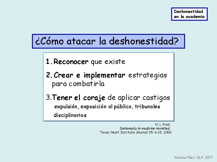 Deshonestidad en la academia ¿Cómo atacar la deshonestidad? 1. Reconocer que existe 2. Crear