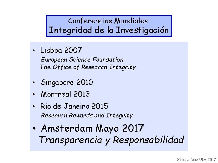 Conferencias Mundiales Integridad de la Investigación • Lisboa 2007 European Science Foundation The Office