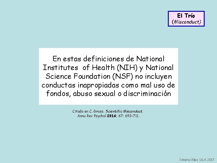 El Trío (Misconduct) En estas definiciones de National Institutes of Health (NIH) y National