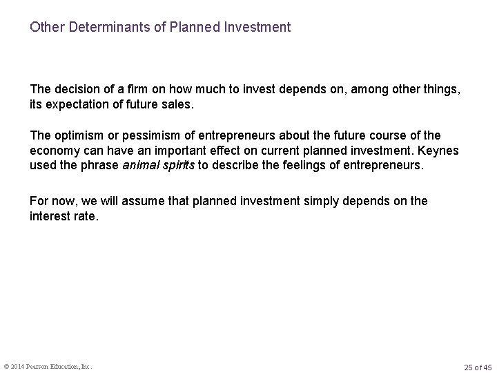 Other Determinants of Planned Investment The decision of a firm on how much to