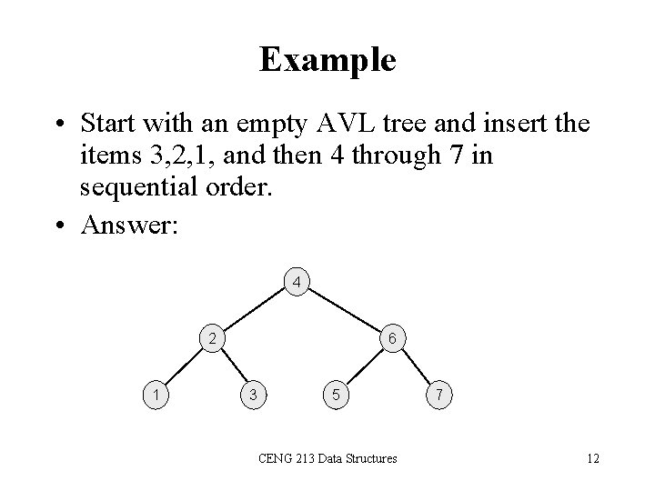 Example • Start with an empty AVL tree and insert the items 3, 2,