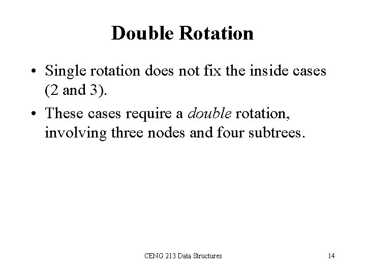 Double Rotation • Single rotation does not fix the inside cases (2 and 3).