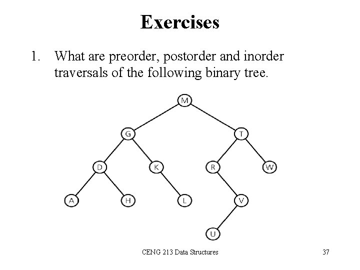 Exercises 1. What are preorder, postorder and inorder traversals of the following binary tree.